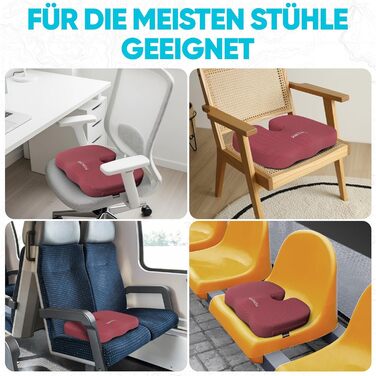 FORTEM Подушка для сидіння на офісне крісло, комп'ютерне крісло, автомобільне крісло. З Memory Foam, нековзна, велика (червона сітчаста тканина, extra large)
