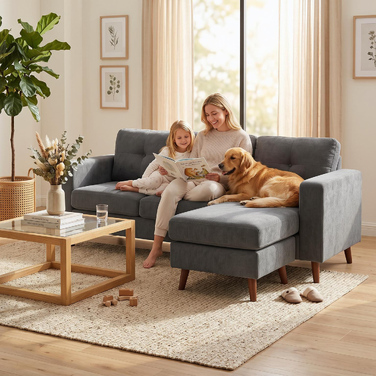 Кутовий диван Ecksofa 192 см, 3-місний, з реверсивним шезлонгом, вельвет, темно-сірий