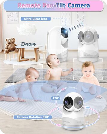 Радіоняня HelloBaby з камерою, 29 год автономії, поворотна камера 318°/120°, нічний режим, 2-сторонній зв'язок HB6240