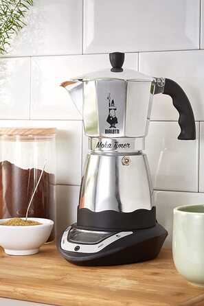 Електрична кавоварка Bialetti Moka з таймером, 6 чашок, 365 Вт, сріблясто-чорна