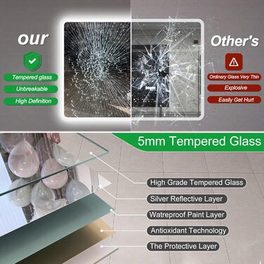 Дзеркало для ванної кімнати S'bagno з підсвічуванням 80x60 см, LED, Bluetooth, 5x збільшення, протитуманне покриття, 3 кольори, регулювання яскравості, пам'ять налаштувань, загартоване скло, IP44, водонепроникність, горизонтальна/вертикальна установка, M6