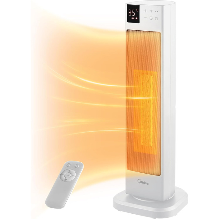 Керамічний обігрівач Midea NTH20-22ER(WH), 2000 Вт, з термостатом і дистанційним керуванням, енергозберігаючий, 2 режими нагріву, таймер 24 години, ECO-режим, осциляція 75°, для великих приміщень, білий