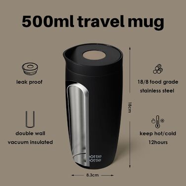 Термокружка BOTTLE Thermobecher 350 мл, 500 мл, з термоізоляцією, для кави та чаю, витоки неможливі, Easy Quick-Press, Travel Mug Classic Grande (зелений, чорний)