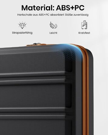 Валіза для ручної поклажі KONO (ABS+PC), жорстка Kabinenkoffer 52x38x21 см для Lufthansa, Eurowings, EasyJet, легка дорожня валіза з колесами та TSA замком, чорно-коричнева