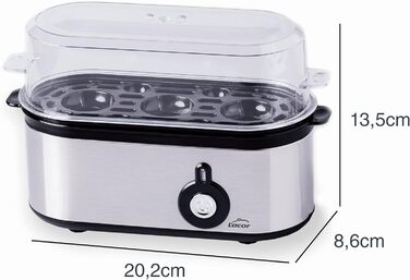 Електрична яйцеварка Lacor TRI OVUM з нержавіючої сталі 18/10, BPA-free, 3 режими приготування, автоматичне вимкнення, 3 яйця, сіра