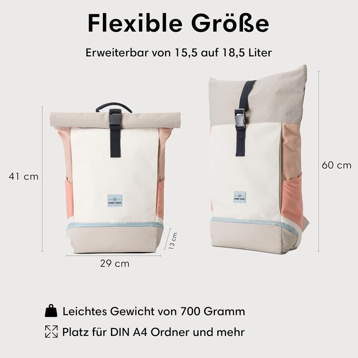 Рюкзак Johnny Urban Allen Medium 15L для жінок і чоловіків, водостійкий, з відділенням для ноутбука, для університету, велосипеда та бізнесу, екологічний, пісочний/рожевий