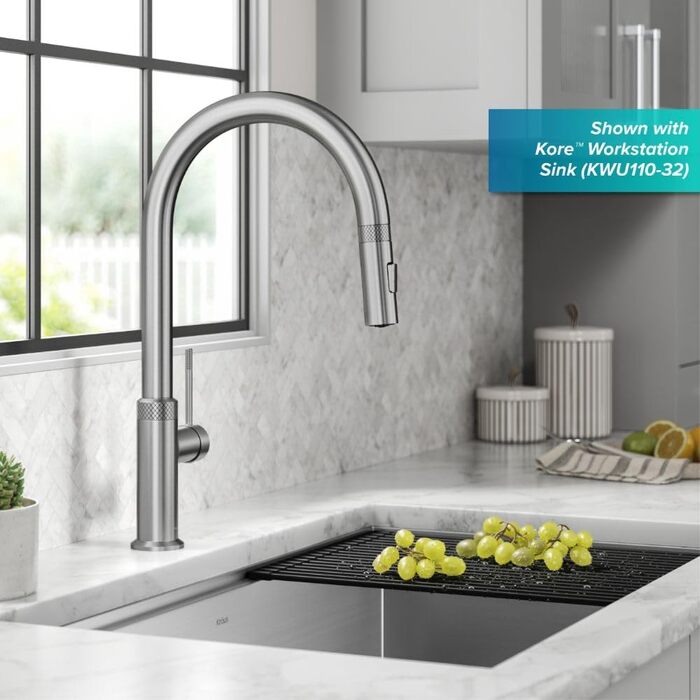 Змішувач кухонний Kraus KPF-3104SFS Oletto з витяжним душем, нержавіюча сталь, 44 см