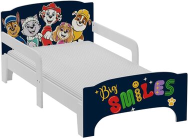 Ліжко дитяче Leomark Paw Patrol Smart - дерев'яне односпальне ліжко 70x140 см з текстильними ящиками, білий/рожевий колір, з принтом Paw Patrol