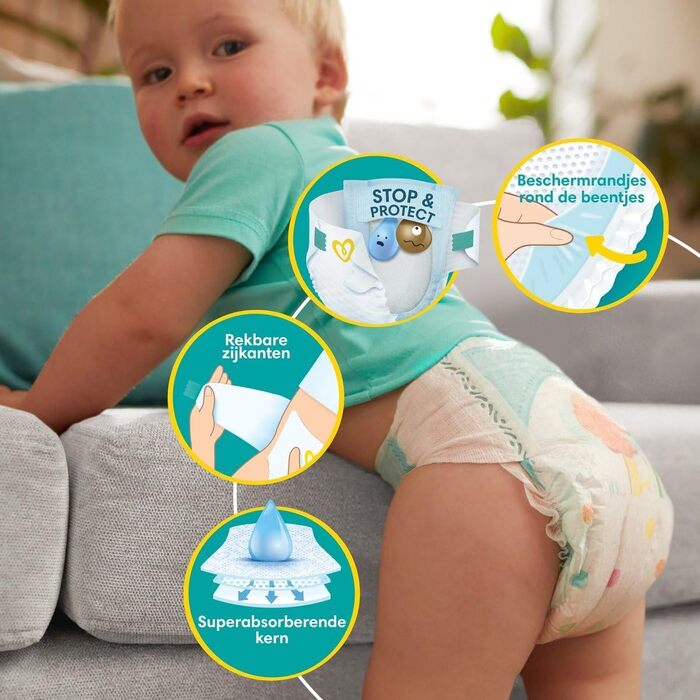 Підгузки Pampers Baby-Dry розмір 4 (9-14 кг), 120 шт, з захистом від протікань Stop & Protect