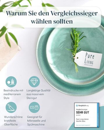 Набір керамічного посуду Ibiza Pure Living бірюзовий, 16 предметів на 4 особи, середземноморський стиль