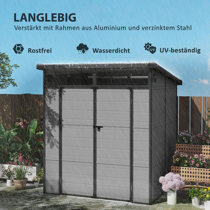 Садовий сарай Outsunny Garden Shed пластиковий 3,24 м³ 190x191x215 см Садовий сарай з моноскатним дахом, двері, що замикаються, Стійкий до погодних умов садовий сарай, Відкритий садовий сарай Шафа для заднього двору, Зовнішній, Світло-сірий