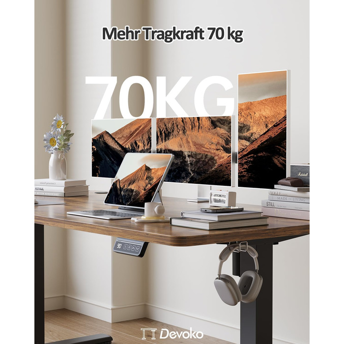 Ергономічний електричний стіл Devoko 120x60 см з регулюванням висоти, коричневий - стіл для роботи та навчання