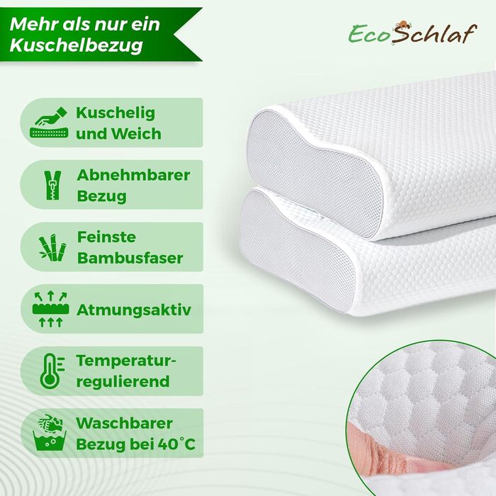 Ортопедична преміум подушка для шиї з ефектом пам'яті (Memory Foam) для сну на боці, ергономічна підтримка від хропіння та болю в шиї, біла, зі змінним чохлом