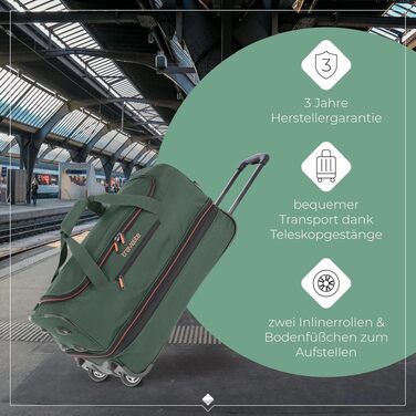 Дорожня сумка на колесах Travelite Basics Duffle L, 98-119 л, Зелено-помаранчева, 55 см