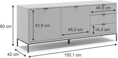 Тумба під телевізор Vicco Eliza сіра 150x42 см, низька