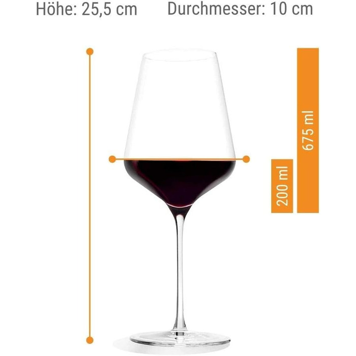 Бокали для червоного вина Stölzle Lausitz Starlight Bordeaux, 675 мл, набір 6 шт, тонкостінні, для бордоських вин, можна мити в посудомийній машині, максимальне розкриття смаку