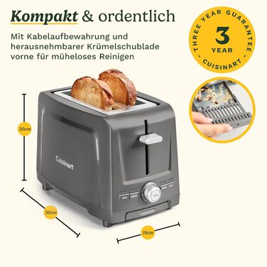 Тостер Cuisinart Core Collection для хліба та багетів сірий - 2 відділення, функція підняття, розморожування