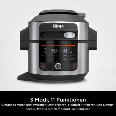 Мультифункціональна мультиварка Ninja Foodi SmartLid 6 л 11-в-1: скороварка, аерофритюрниця, повільне приготування, гриль, випічка, нержавіюча сталь, модель OL550EU