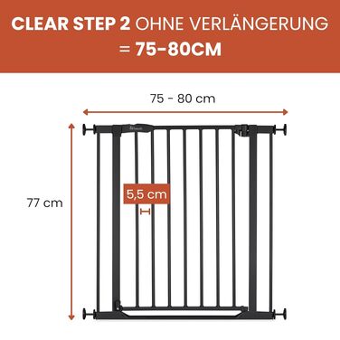 Захисний бар'єр Hauck Clear Step 2 Schwarz 75-80 см для дітей та собак, без свердління, висота 77 см