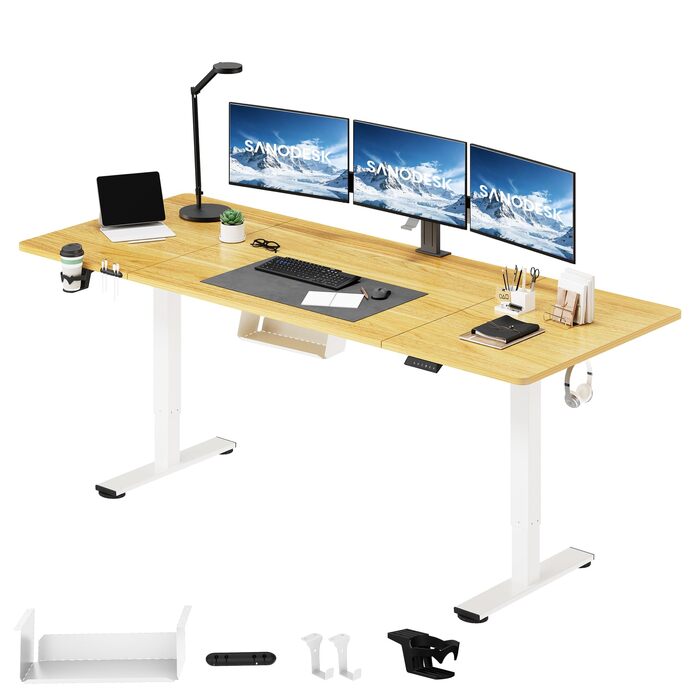 Електричний підйомний стіл SANODESK 200x80 см, ергономічний письмовий стіл для комп'ютера з функцією пам'яті (сидя-стоячи)