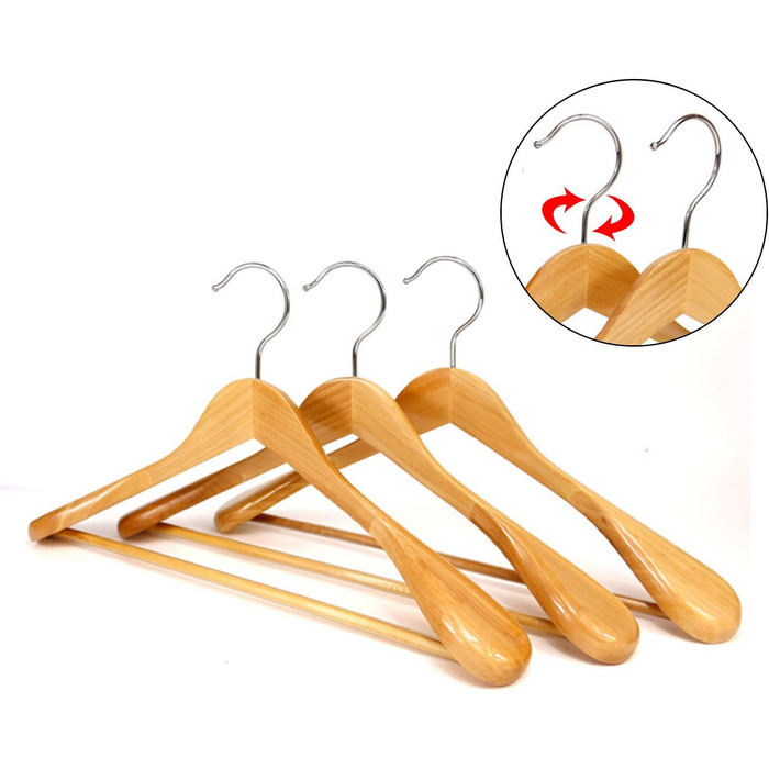 Дерев'яні вішалки logei 6 шт з нековзким перекладиною, натуральна якість, широкі плечі