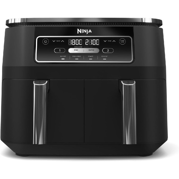 Фритюрниця Ninja Foodi Dual Zone Digital з двома кошиками, 7.6 л, 4-в-1: Air Fry, Max Crisp, запікання, розігрів, антипригарне покриття, кошики, придатні для миття в посудомийній машині, чорний