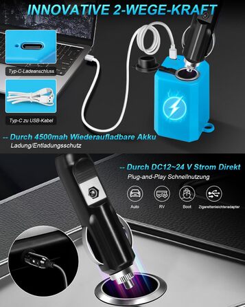 Портативний душ AUTOPkio з акумулятором 12/24В, 4500mAh, для кемпінгу, авто, подорожей, миття машини, з насосом, заряджається від USB