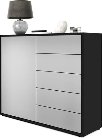 Комод Vladon Ben V2, 1 дверцята, 5 шухляд, чорний матовий/світло-сірий, 79x74x36 см, виробництво Німеччина