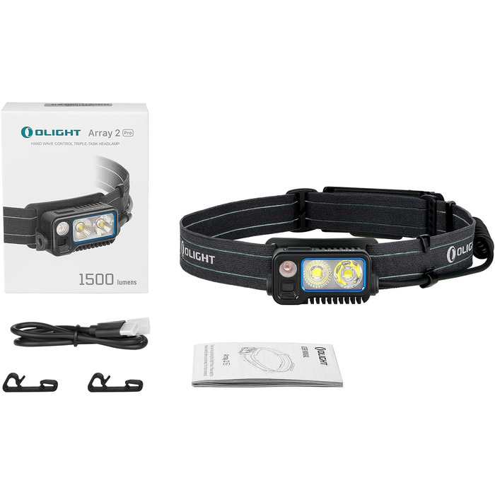 Лобовий ліхтар OLIGHT Array 2 Pro з жестовим сенсором, LED, 1500 люмен, 150 м, USB-C, акумуляторний, 3 світлові режими, червоне світло, 60° регулювання, SOS, помаранчевий