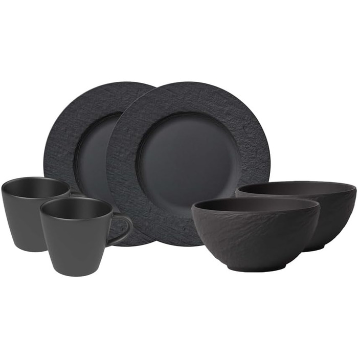 Сніданковий набір Villeroy & Boch Manufacture Rock, 6 предметів, преміальна порцеляна, чорний, для 2 осіб