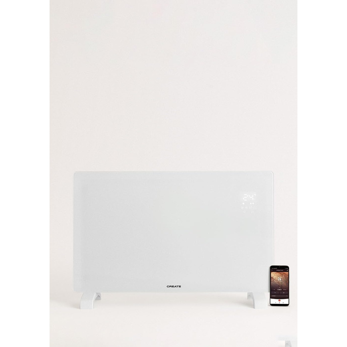 Електричний конвектор з Wi-Fi 2000 Вт, скляний, білий, LED-екран