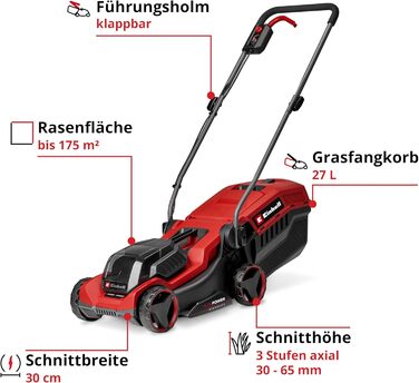 Акумуляторний газонокосарка Einhell City GE-CM 18/30 Li-Solo (18 В, 30 см, Brushless, 25 л, 30-70 мм)
