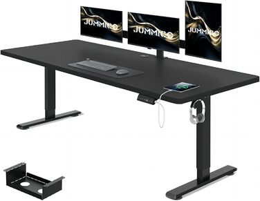 Електричний регульований стіл JUMMICO 180x80 см з кабельною гондолою, USB-порт, комп'ютерний стіл, ергономічний стіл для стоячи/сидячи, чорний