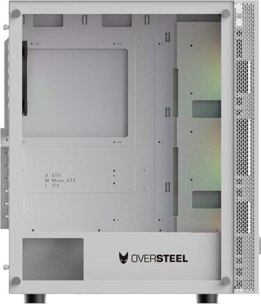 Oversteel Azurite ігровий корпус для ПК, білий, ATX/Micro ATX/ITX, 4 вентилятори 120 мм A-RGB, сітчаста передня панель, загартоване скло, USB 3.0, вертикальний монтаж