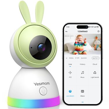 Відеоняня з камерою 1080P HD PTZ 360° та Wi-Fi: монітор для немовлят з додатком, нічним баченням, 4x Zoom, детекцією руху/звуку, двостороннім аудіо, автотрекінгом та сповіщеннями