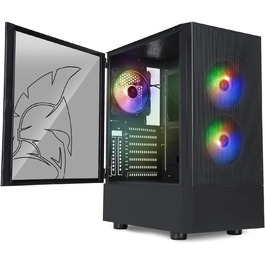 Корпус для ігрового ПК EMPIRE GAMING Sapphire ARGB, середній Tower ATX/Micro-ATX/ITX, бокова панель із загартованого скла, 3 вентилятори 120 мм ARGB, MB Sync, чорний