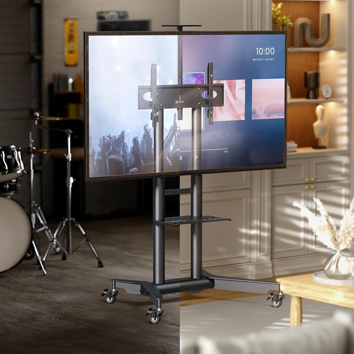 Професійна мобільна стійка для телевізора ONKRON TS1571-B, чорна, 32-75'' (до 60 кг), регульована висота, VESA 600x400, для плоских і вигнутих екранів