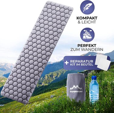 Ультралегка надувна ізомат для кемпінгу Alpenwert, сіра, компактна туристична спальна матраца