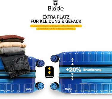 Набір валіз Blade 3 шт. розширювані - полікарбонатні валізи на колесах з TSA замком (синій, великий розмір)