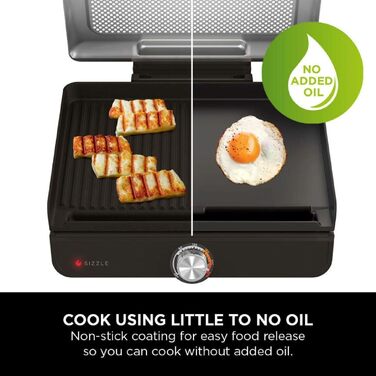 Електричний гриль Ninja Sizzle з антипригарним покриттям та плоскою поверхнею, 1460 Вт, з кришкою та піддоном для жиру
