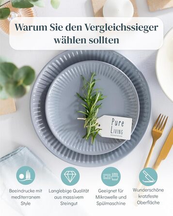 Набір посуду Steingut Hygge 24 шт. для 6 осіб: тарілки, миски, сервіз Pure Living (сіро-блакитний)