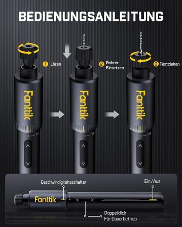 Міні-дрель Fanttik K2 Nano 3.7V з 20 насадками для DIY: для пластику, смоли, ювелірних виробів, алюмінію