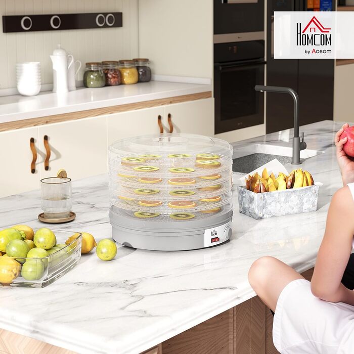 Сушарка для продуктів HOMCOM 245W, 5 лотків, 35-70°C, для фруктів, овочів, м'яса, квітів, без BPA