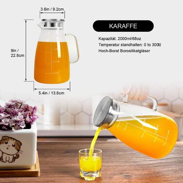 Скляна карафа Aofmee 2 літри з кришкою, для води, соку, айс-ті, 2L