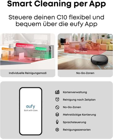 Робот-пилосос eufy C10 з автоматичною станцією самоочищення, 7,3 см, для прибирання килимів, з бічною щіткою для кутів, лазерна та інфрачервона навігація