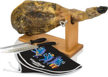 Стілець-банкетка Steelblade Jabarock з деревини з кришкою Kukuxumusu, ніж для шинок і точилка, тримач для шинок — ідеальний набір для шинок та палет