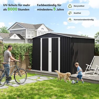 Садовий будинок UDPATIO металевий 4 м³ 228x121x181 см для вулиці, сталевий, з замком, сірий. Гараж для велосипедів, склад.