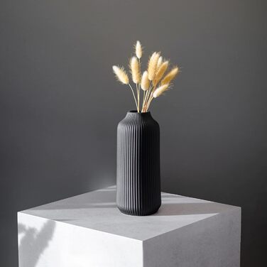 Керамічна ваза flature з рифленням, чорна матова, 25 см — велика декор для pampas grass, свіжих і сухих квітів, для дому, офісу, столу, Boho стиль