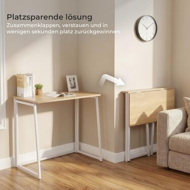 Складаний комп'ютерний стіл MEUBLE Cosy для ноутбука та ПК, компактний робочий стіл для офісу та дому, колір дуб + білий