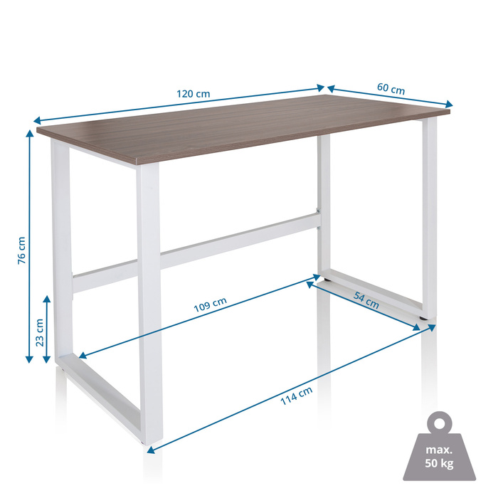 Письмовий стіл / Комп'ютерний стіл WORKSPACE LIGHT I 120 x 60 см, сірий / білий, hjh OFFICE